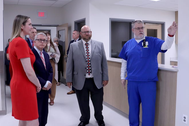 Gov. Mike DeWine tours the new Central Ohio Behavioral Healthcare Hospital on May 22, 2024 on Columbus' West Side at 2200 W. Broad St. The hospital will welcome staff and patients beginning in June and expects to serve approximately 990 patients per year