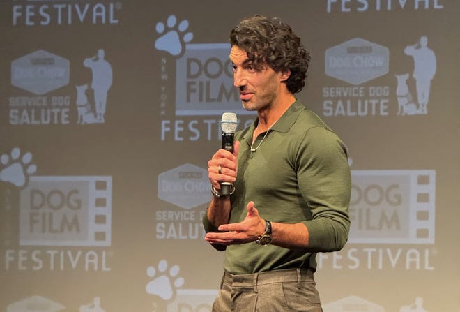 Justin Baldoni speaks at an exclusive screening of films nominated for the “Service Dog Salute” category at the 9th Annual NY Dog Film Festival.