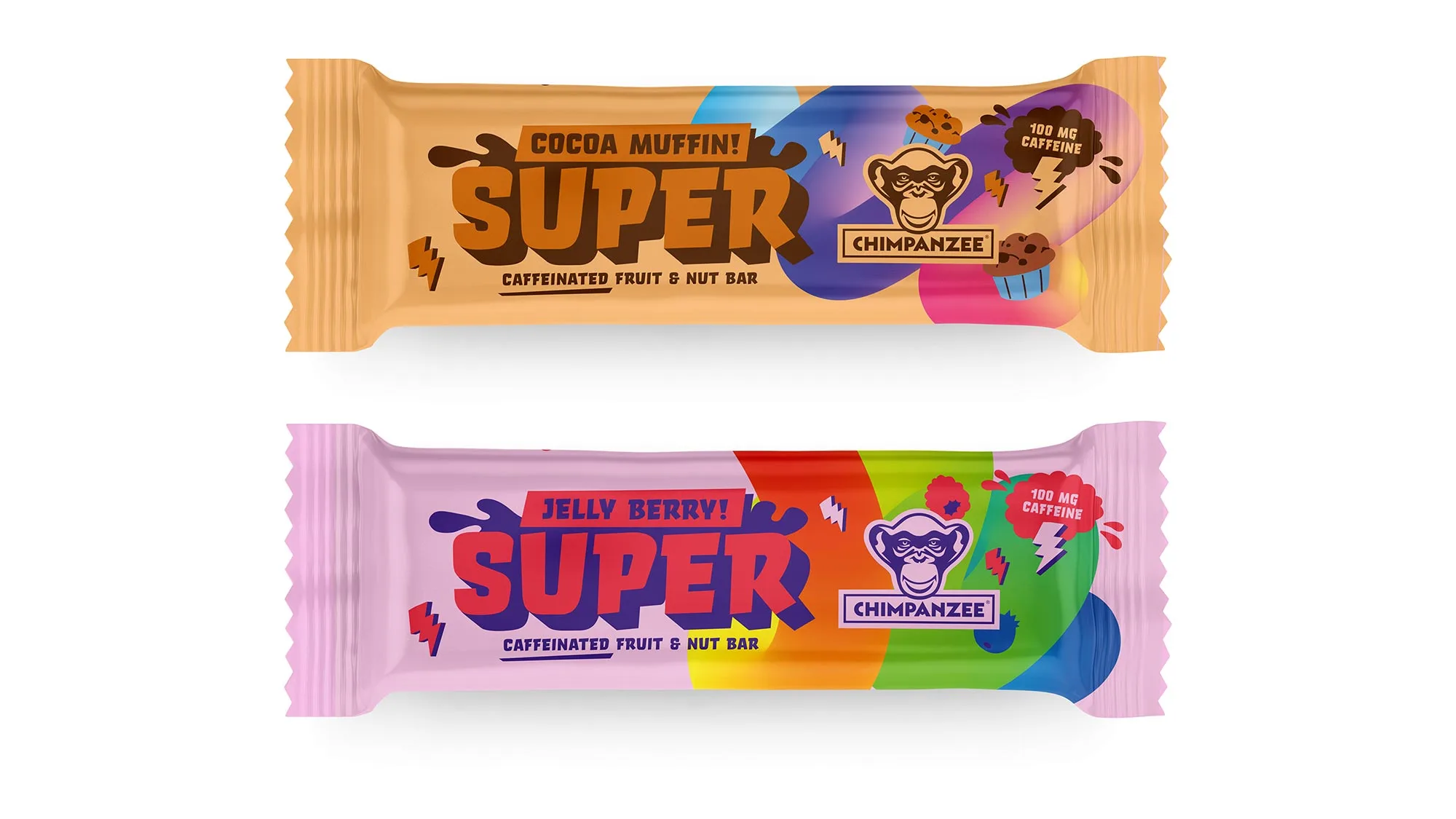 Chimpanzee Super Bars natural fruit & nut sports nutrition energy bars with 100mg of guarana caffeine, flavors