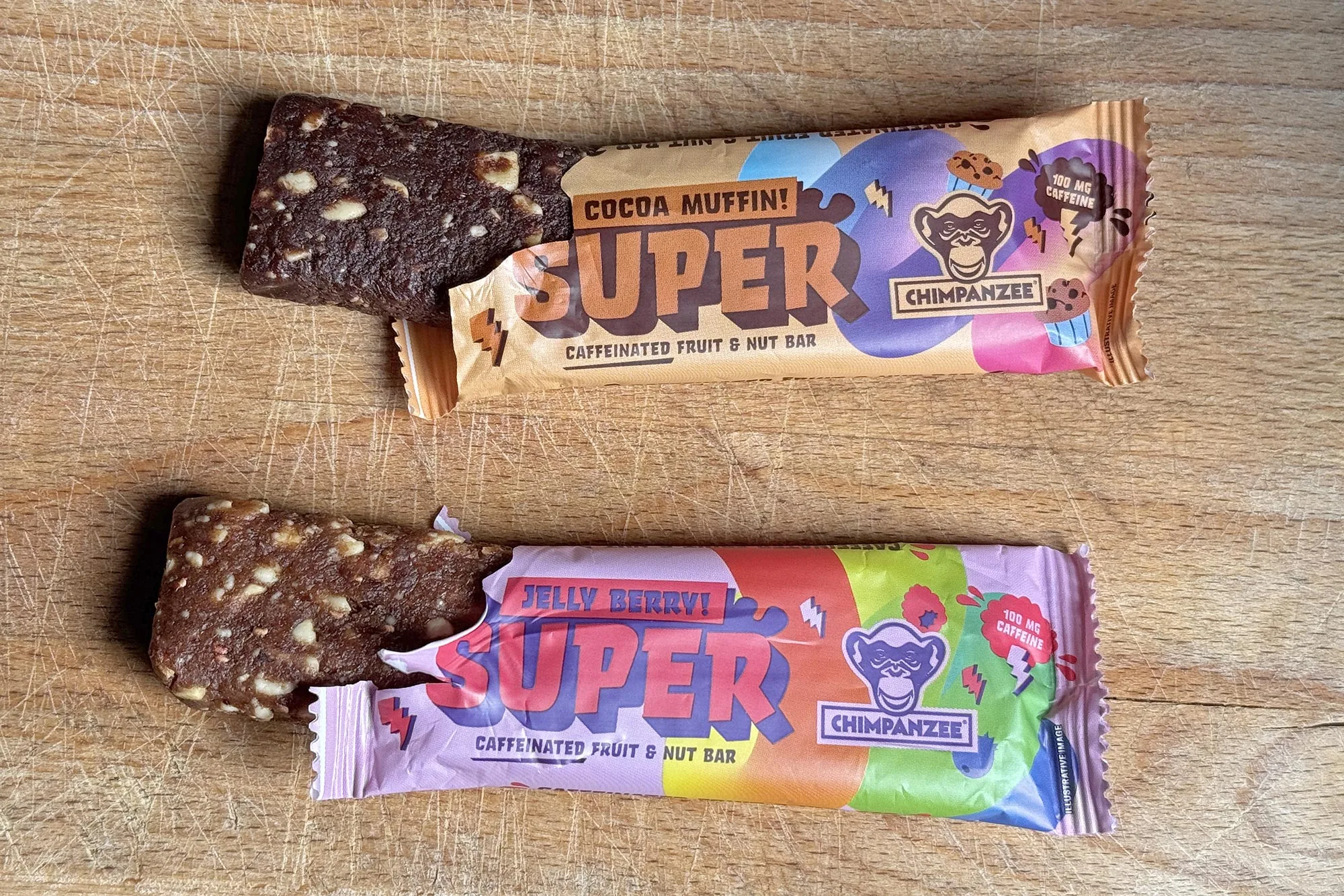 Chimpanzee Super Bars natural fruit & nut sports nutrition energy bars with 100mg of guarana caffeine, soft and sticky