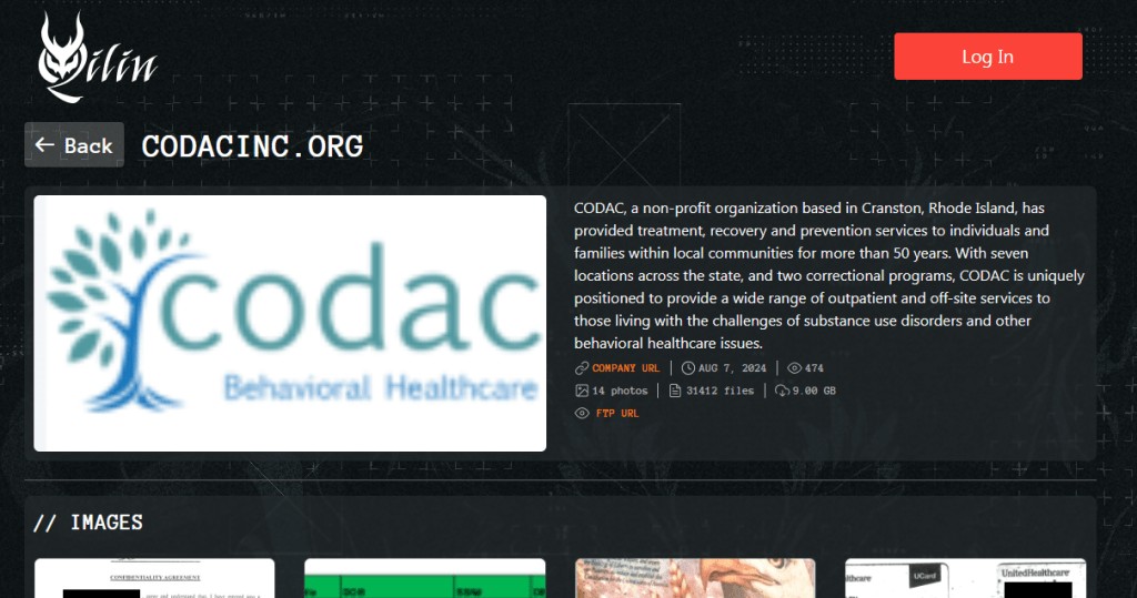 The Qilin ransomware group listed CODAC Behavioral Healthcare