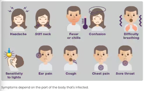 Symptoms of pneumococcal infection