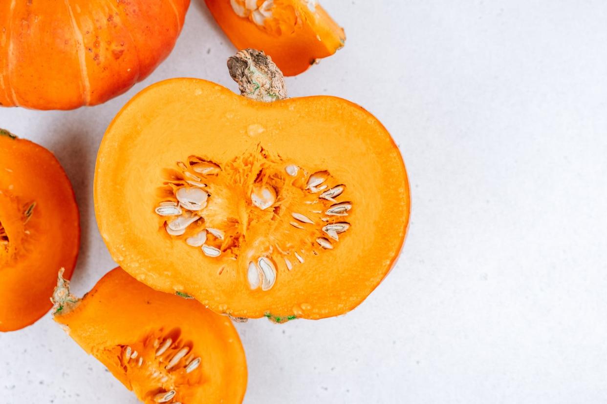 cut pumpkin on the table close up