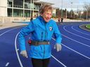 Gwen McFarlan, an 88-year-old marathon runner in action in Richmond, B.C., on April 3, 2023. “Participation in lifelong exercise may play a key role in maintaining or improving cardiorespiratory fitness, even at 80-plus years of age,” say researchers.