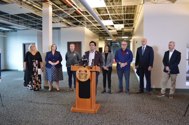 Montgomery County Commissioners’ Chairman Neil Makhija makes remarks during a...