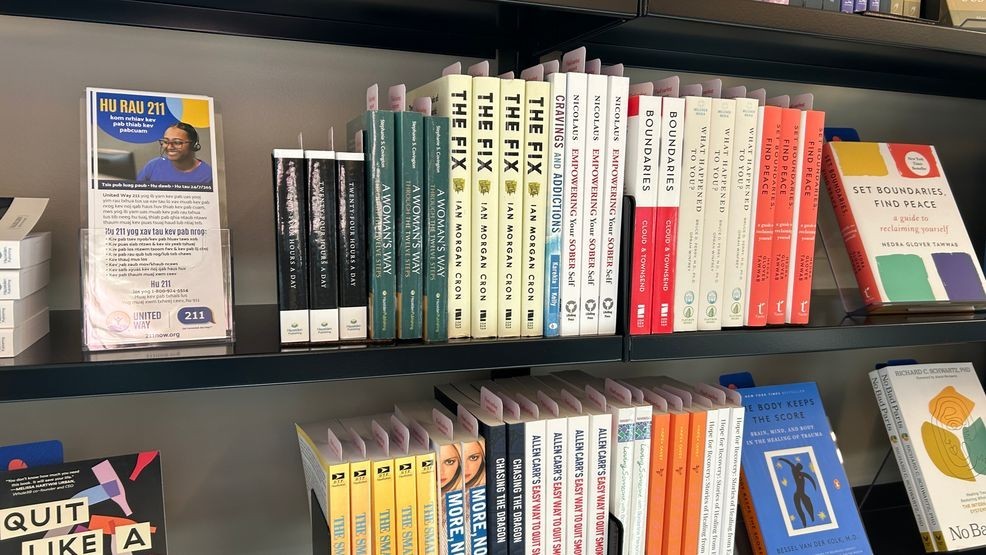 Part of the new 'No Questions Asked' collection in the Appleton Public Library. November 21, 2025. (WLUK/Josh Cavender)