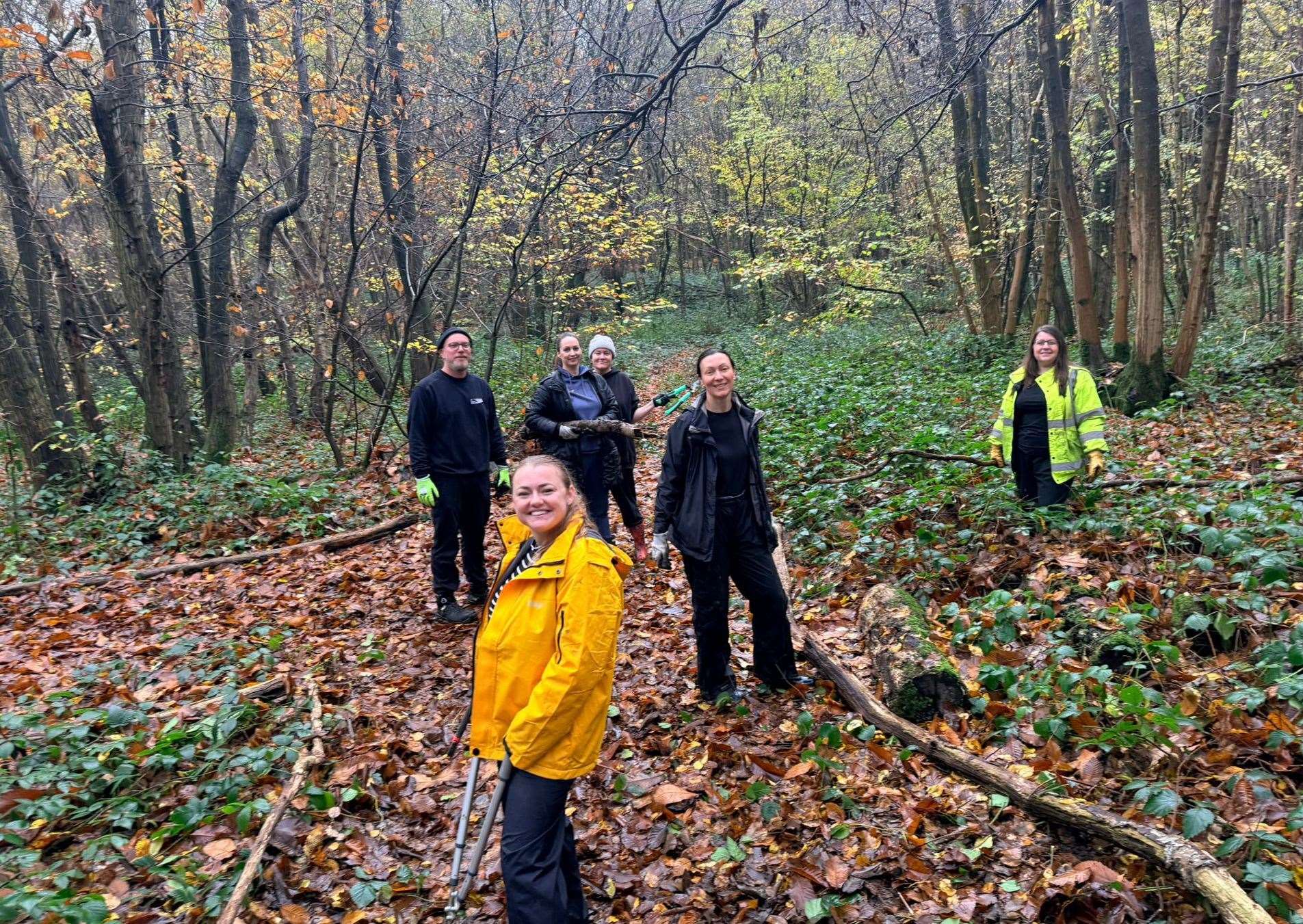 UK Power Networks’ volunteers help Mentalk Health Sittingbourne with the positive affirmation walking trail at their nature retreat. Picture: UK Power Networks