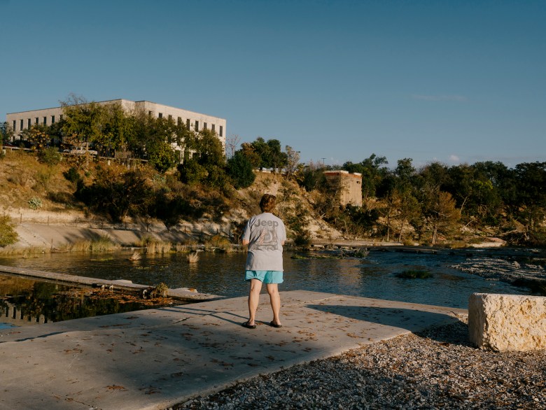 A volunteer who helped after the July 4 flood visits Kerrville to look at the landscape at Louise Hays Park on Nov. 21, 2025.
