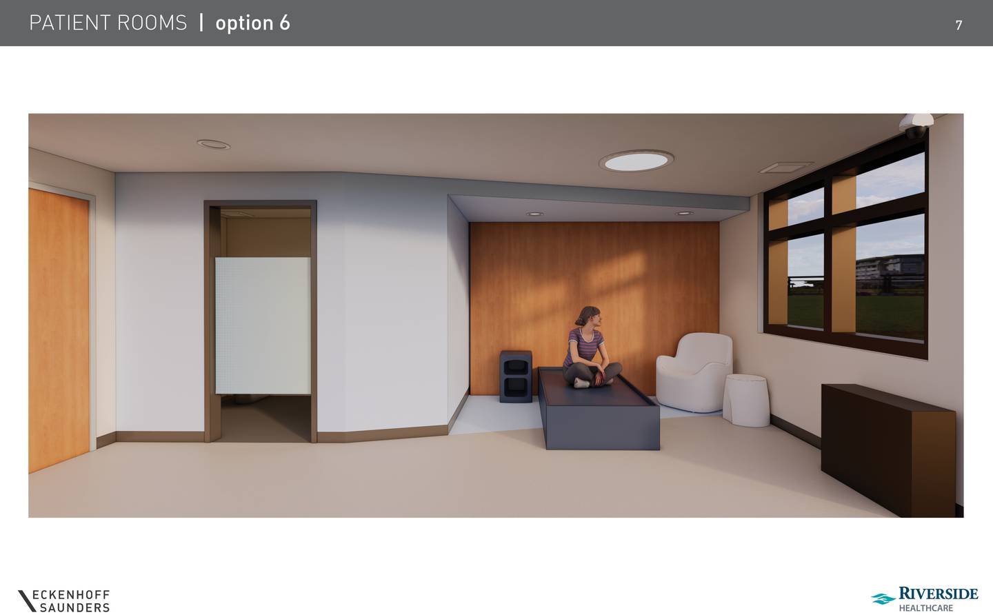 A rendering shows planned updates and expansions to Riverside Medical Center's behavioral health department as part of a $28-million project. A single room design option is shown here.