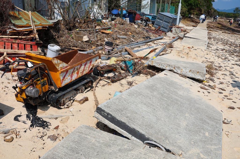 A road damaged by Super Typhoon Ragasa at Tung Ping Chau in Hong Kong. Photo: Edmond So