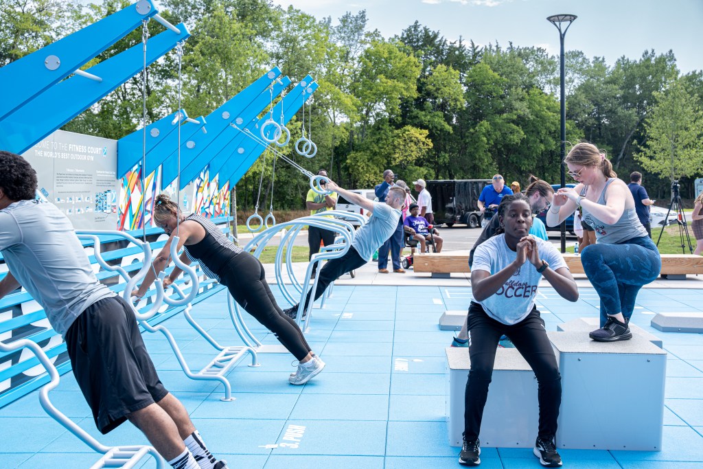 The Fitness Court Has Seven Movements For A Full Body Workout. (Lacey Spear / Bham Now)