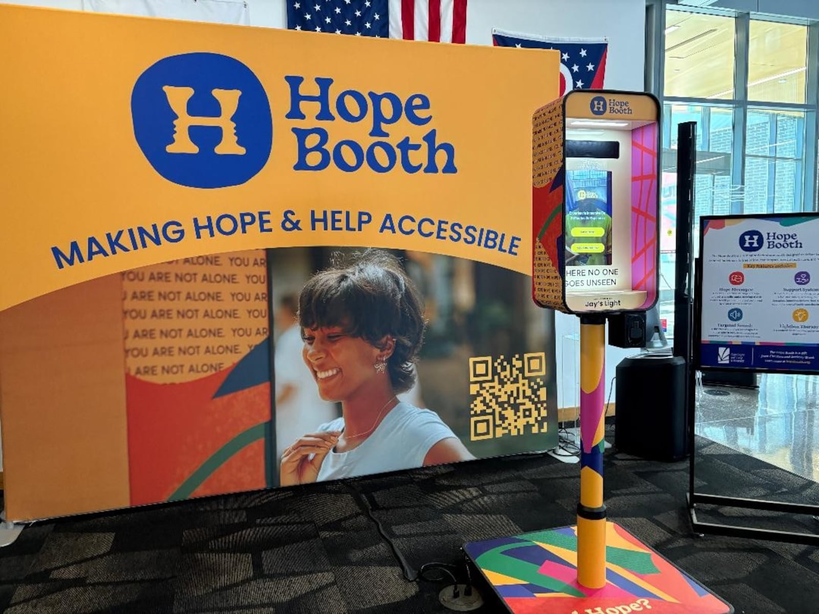 The Hope Booth is a reimagined telephone booth designed to deliver hope and connect individuals to free or low-cost support, mental health care and resources. Photo by Russell Florence Jr.