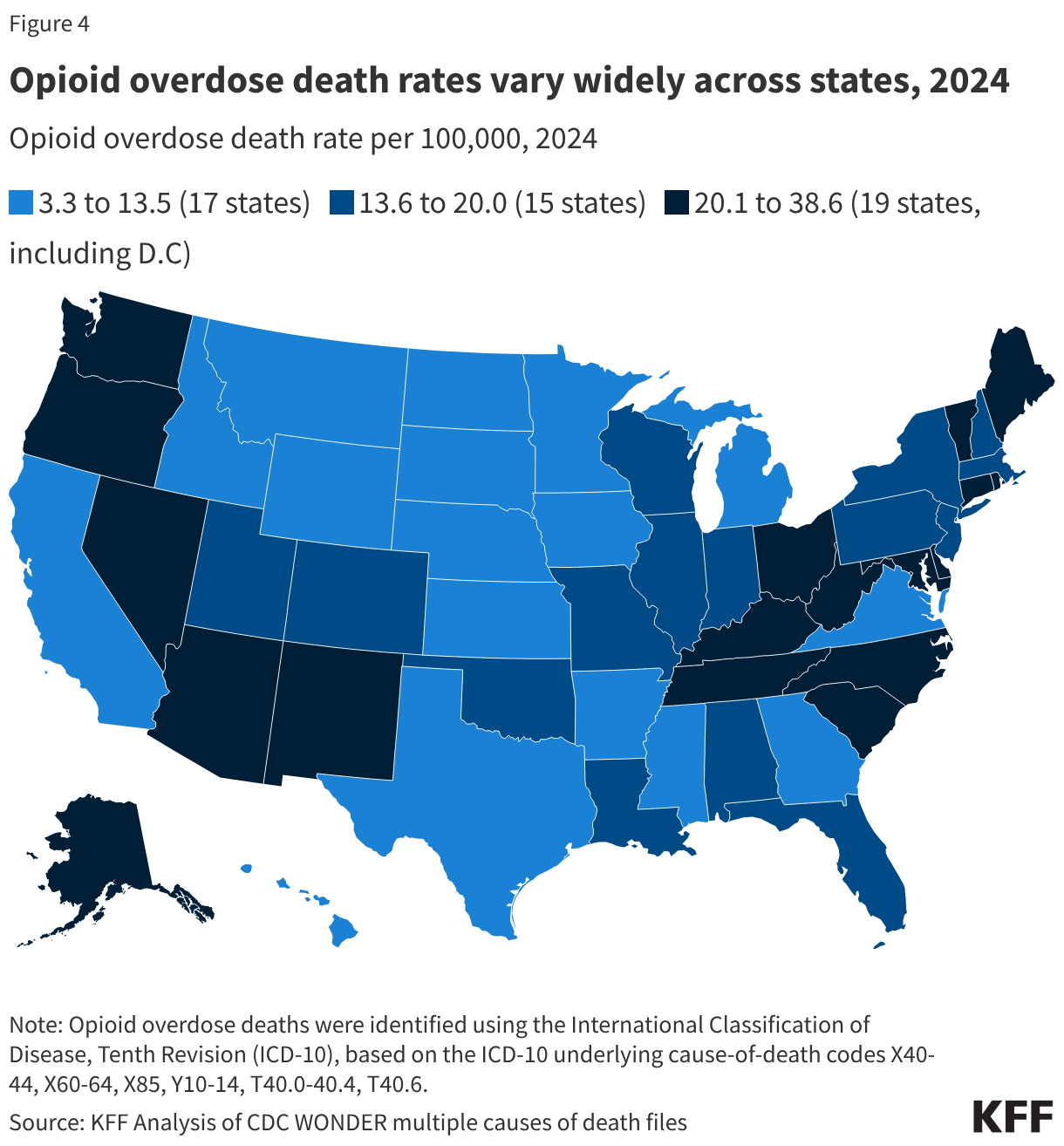 Opioid overdose death rates vary widely across states, 2024