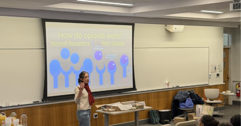 Sarah Bagley presents at an overdose training at BU Academy. Thursday, February 5, 2026. Photo by Carla Renehan. 