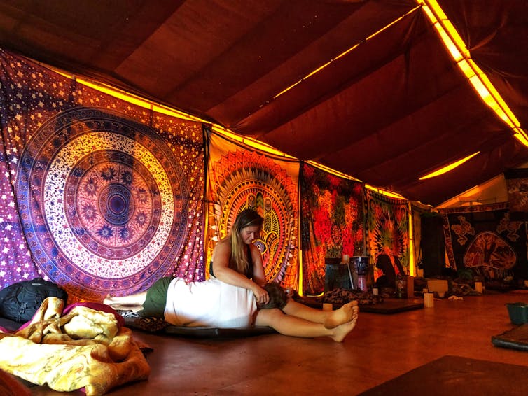 People on ayahuasca in a tent in Costa Rica.