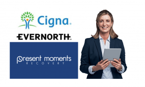 Present Moments Logo and Cigna and Evernorth Logos