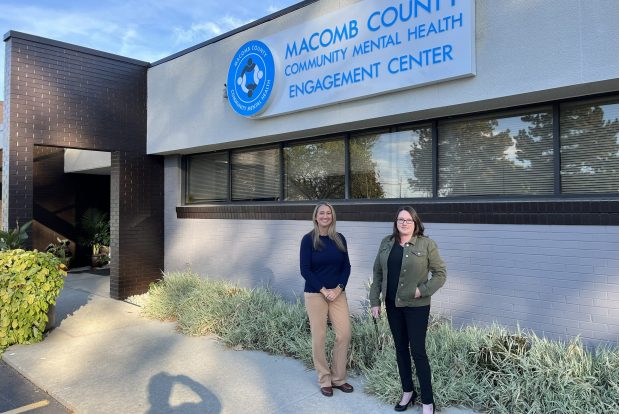 Nicole Gabriel, left, director of the Office of Substance Abuse in Macomb County, and Community Corrections Director Barbara Caskey stand in front of the new county Engagement Center in Sterling Heights for those in crisis due to substance-use disorder.JAMESON COOK -- THE MACOMB DAILY