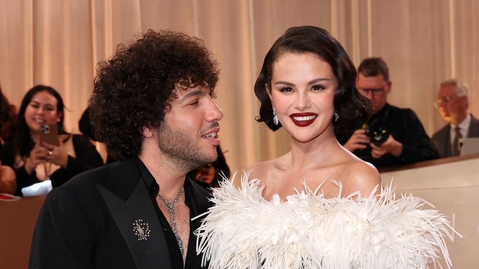 BEVERLY HILLS, CALIFORNIA - JANUARY 11: (FOR EDITORIAL USE ONLY) (L-R) Benny Blanco and Selena Gomez attend the 83rd Annual Golden Globe Awards at The Beverly Hilton on January 11, 2026 in Beverly Hills, California. (Photo by Amy Sussman/Getty Images)