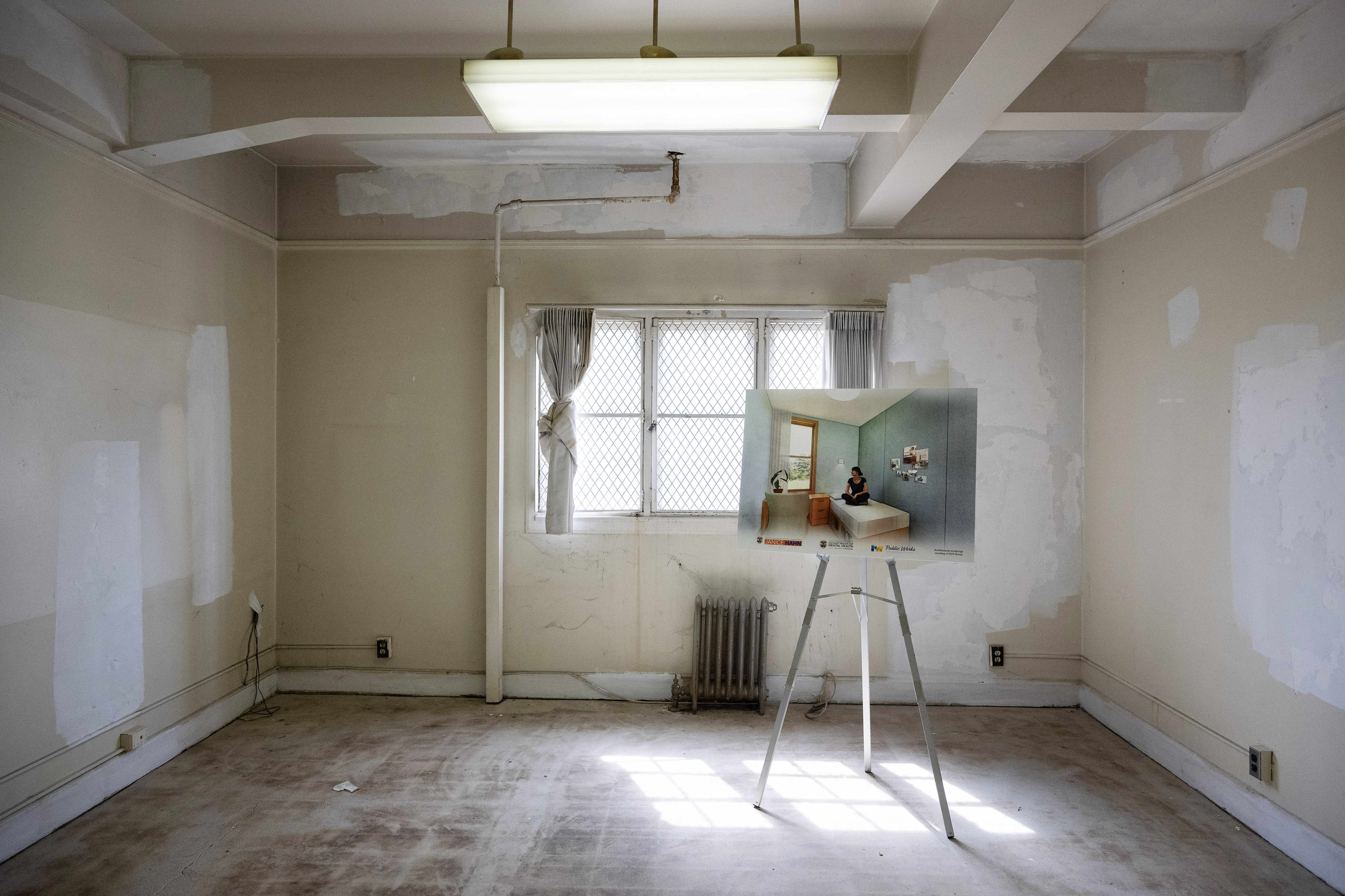 The interior of a long-vacant building on the campus of...