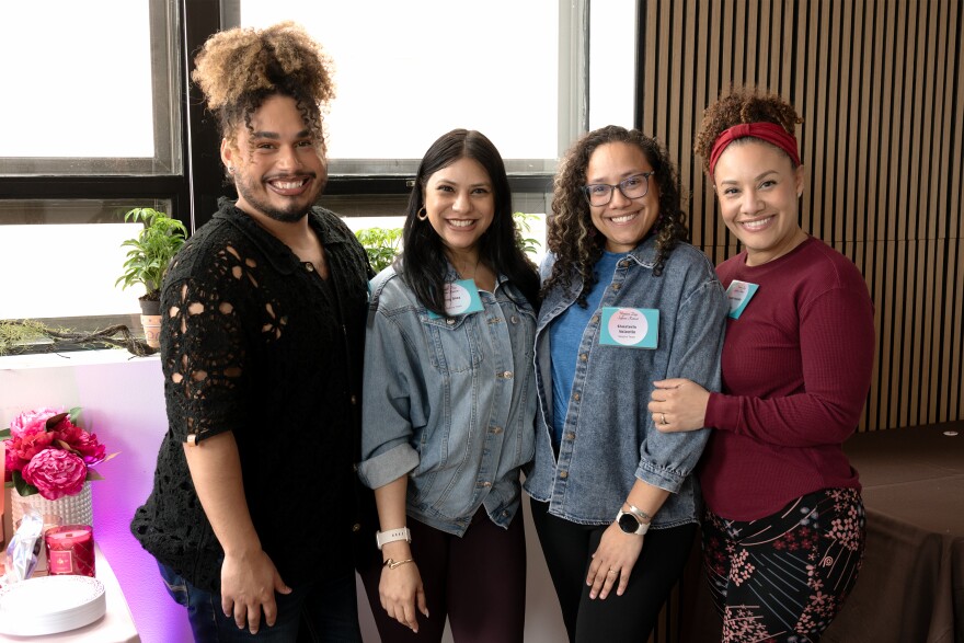 The siblings behind Respira Counseling and Wellness, (from left) Luis Cruz, Shay Diaz, Shasterin Valentin and Jaynie Valentin, pose for a photo at the mental health service's self-care retreat for International Women's Day on March 7, 2026 at S.P.L.A.S.H. Project in Hartford. The event included makeup done by Luis and fitness sessions led by Shay, as well as all-natural face mask making, a plant care station and a therapist giving massages.