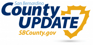 "San Bernardino County Update", yellow arrowhead and "SBCounty.gov