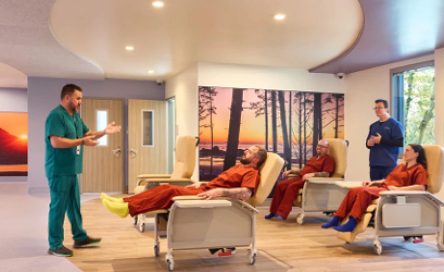 Patients are placed in reclining chairs for the first 23 hours of observation at this crisis center in Kirkland, Washington. The Two Waters crisis center will also have chairs for the first 23 hours on observation.