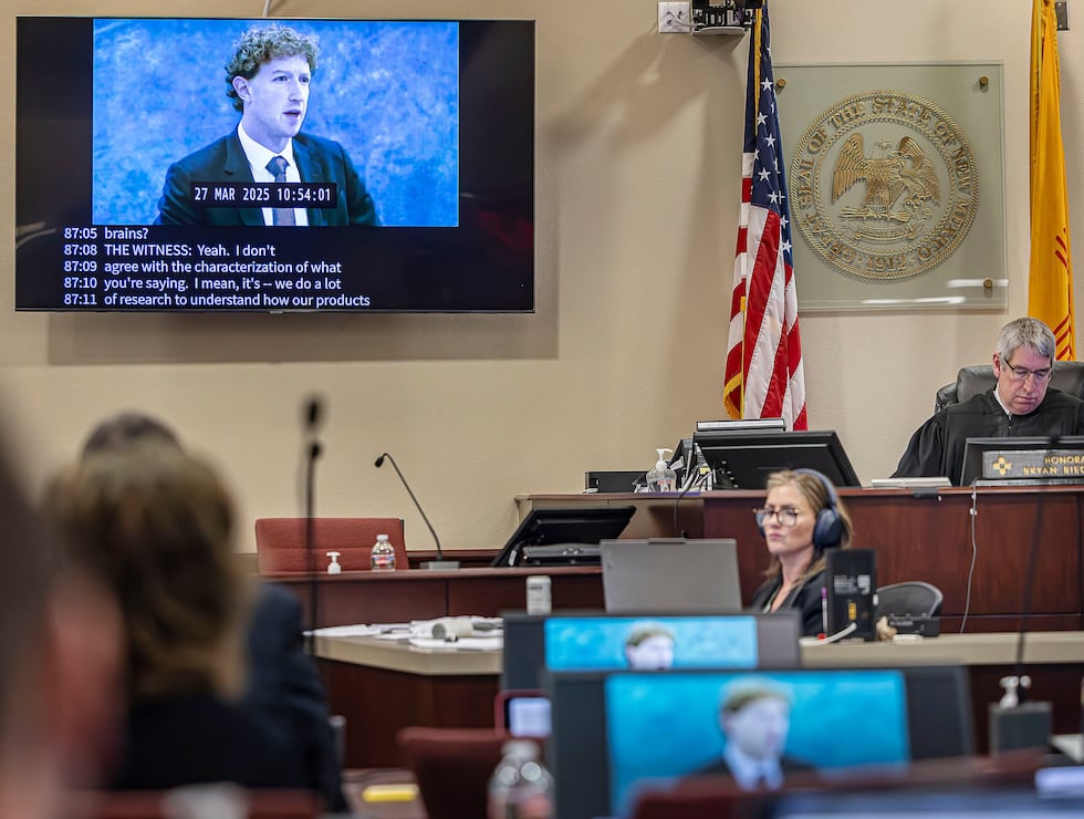 A recording of Meta Founder and CEO Mark Zuckerberg's deposition is played for the jurors on...