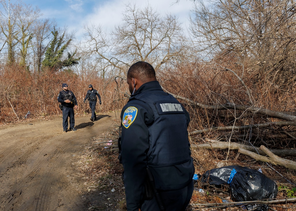 The Baltimore Police Crisis Response Team heads to the location of an unhoused individual in need of help.