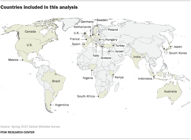 A world map showing the countries included in this analysis.