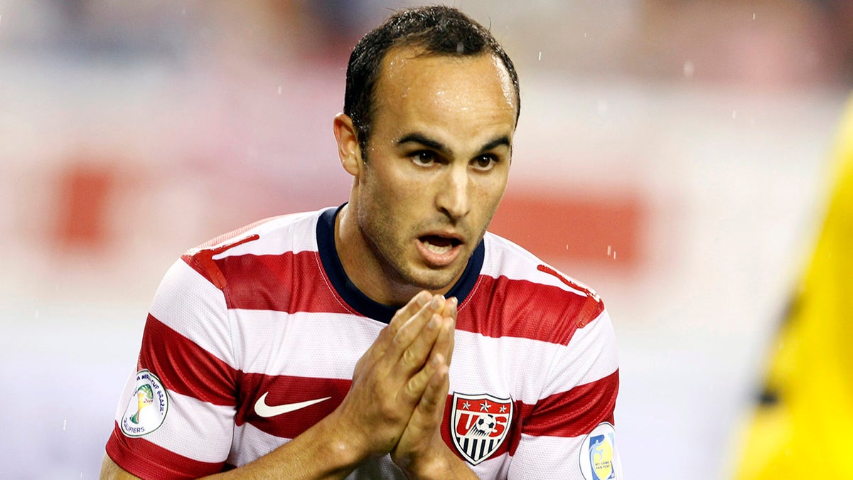 Landon Donovan reacts after scoring