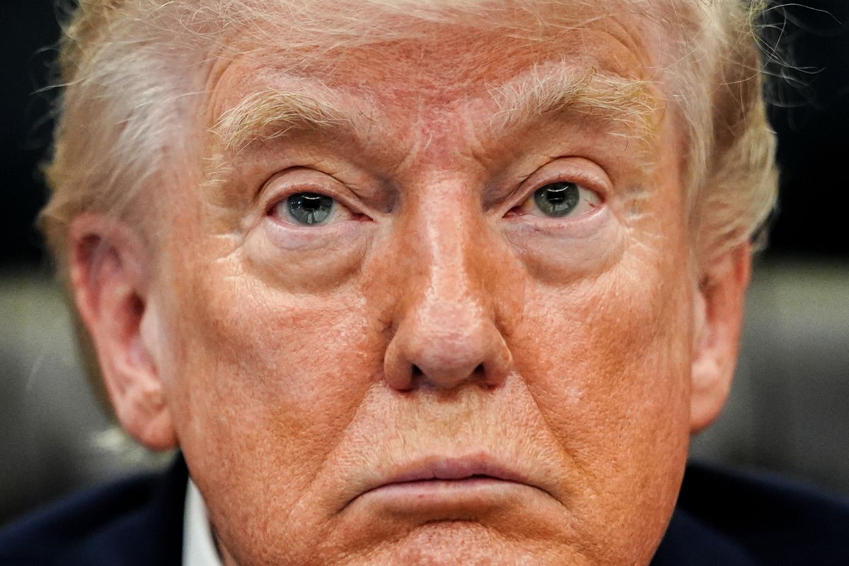 President Donald Trump speaks in the Oval Office of the White House, Saturday, April 18, 2026, in Washington.