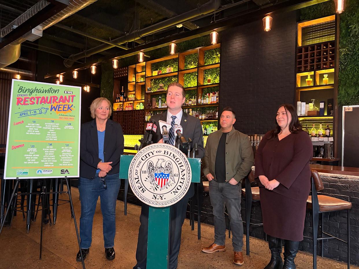 Binghamton Mayor Jared Kraham spoke at an Eat Bing press conference on April 2, 2026.