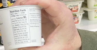 Link to Video: A close-up shot of a nutrition label on the back of a food item