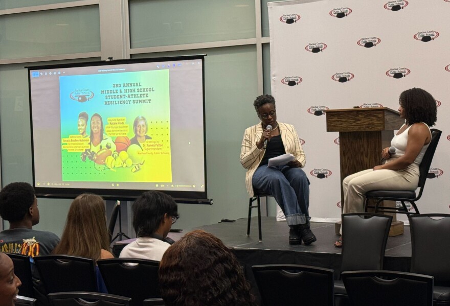 Dr. Edwards (left) and Vanasia Bradley sit down for a one-on-one interview to end the night.