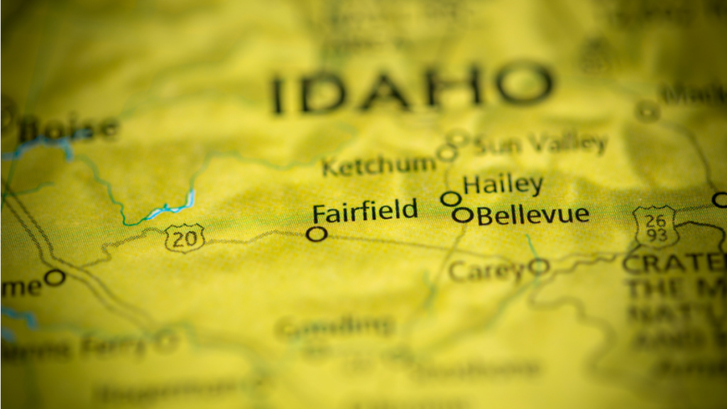 A close-up of a map of Idaho.