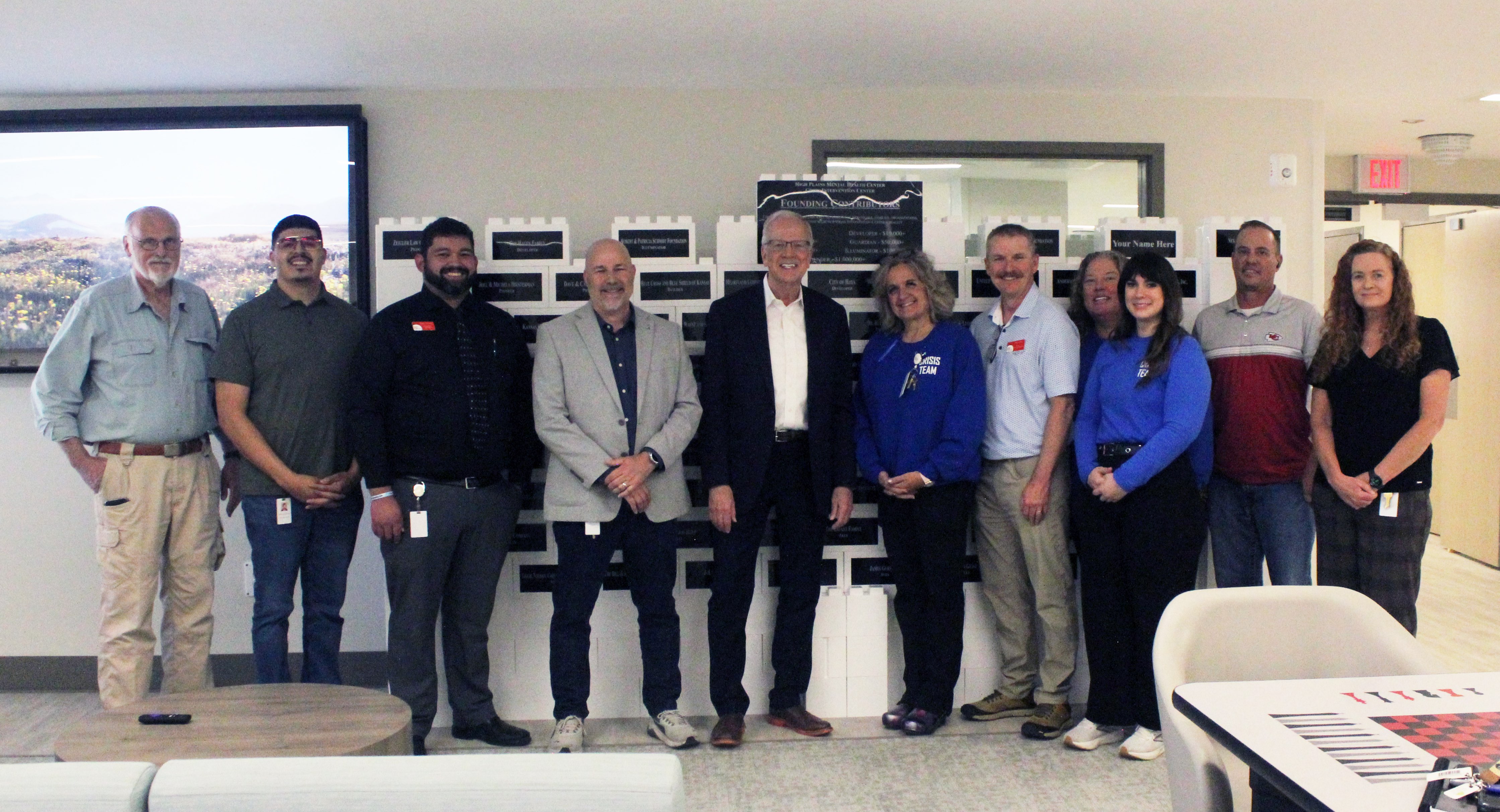 Sen. Jerry Moran, R-Kansas, with High Plains Mental Health Center staff and Hadley Center owner, Dave VanDoren, far left. Photo by Cristina Janney/ Hays Post