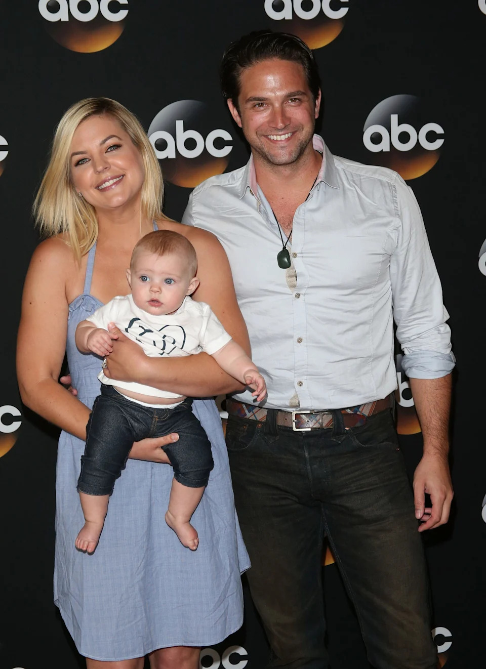 Actress Kirsten Storms, child Harper Rose and husband Brandon Brash attend Disney and ABC Television Group's TCA Summer Press Tour on July 15, 2014, in Beverly Hills, California.