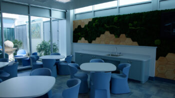 dining area with green wall