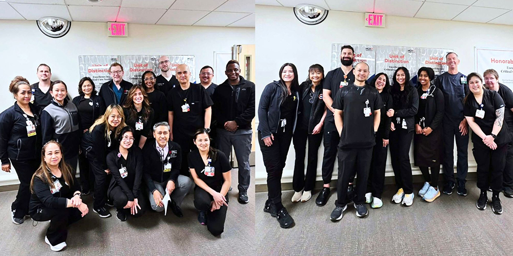 HCA Healthcare cardiovascular intensive care colleagues in black scrubs smiling for a picture