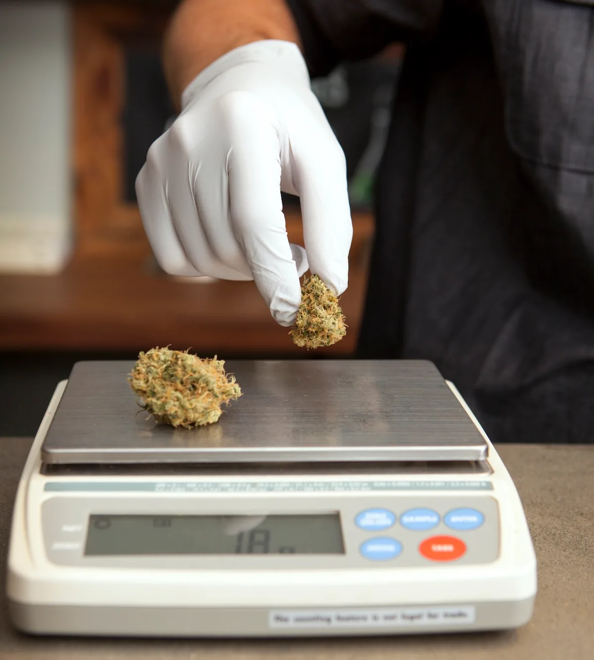 Weighing marijuana on a scale