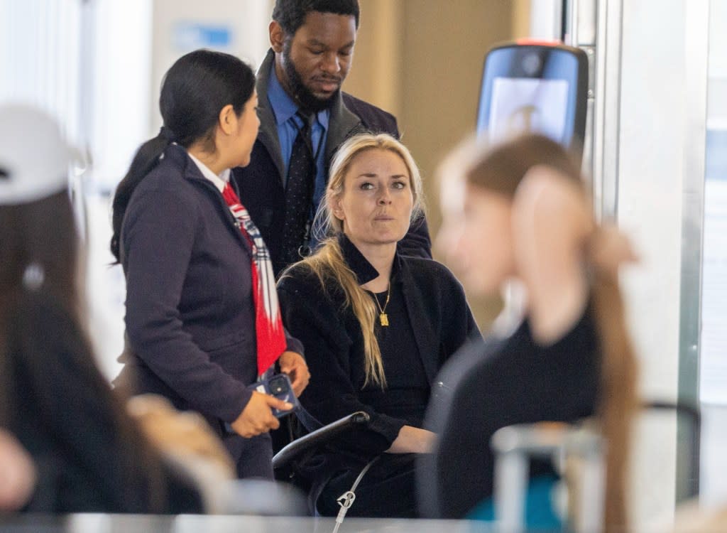 Lindsey Vonn was spotted being assisted through the airport in a wheelchair with crutches in hand, after suffering an injury following her heroic Olympic efforts. KONY / BACKGRID