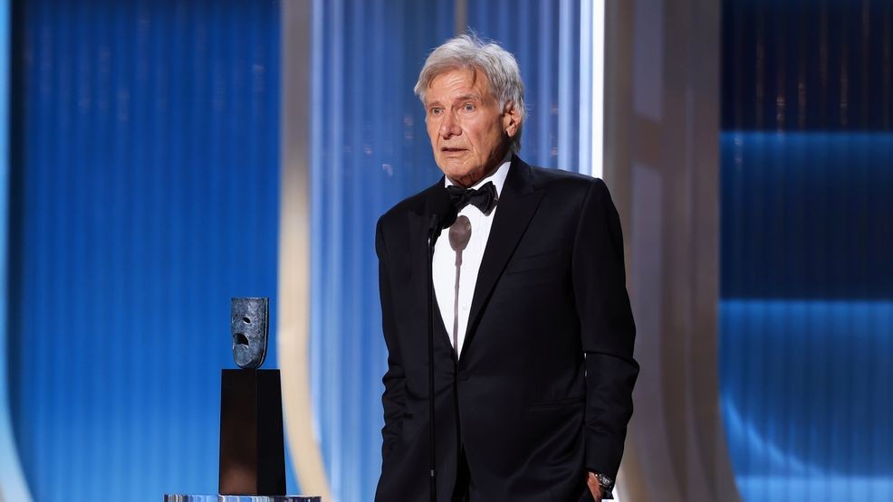 LOS ANGELES, CALIFORNIA - MARCH 01: Honoree Harrison Ford accepts the Screen Actors Guild Life Achievement Award onstage during the 32nd Annual Actor Awards at Shrine Auditorium and Expo Hall on March 01, 2026 in Los Angeles, California. (Photo by Matt Winkelmeyer/Getty Images)