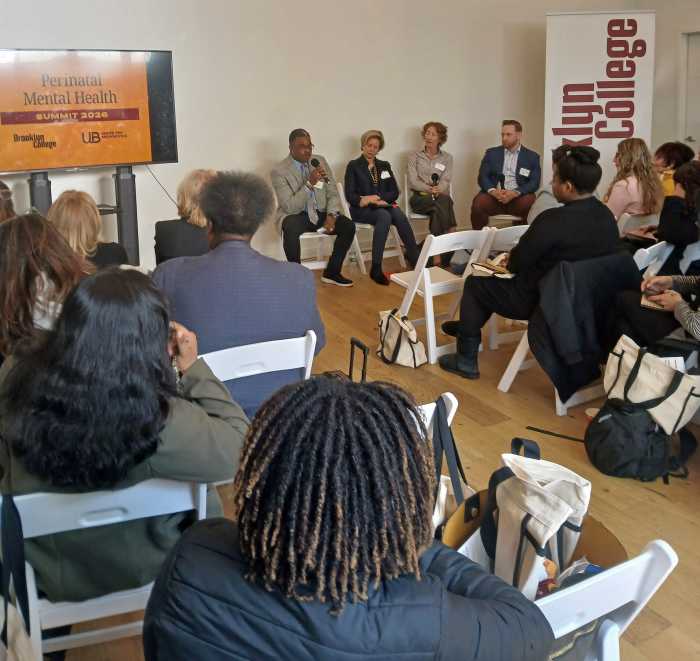 Panelists discuss maternal mental health challenges at the Greg Jackson Center in Brownsville, Brooklyn.