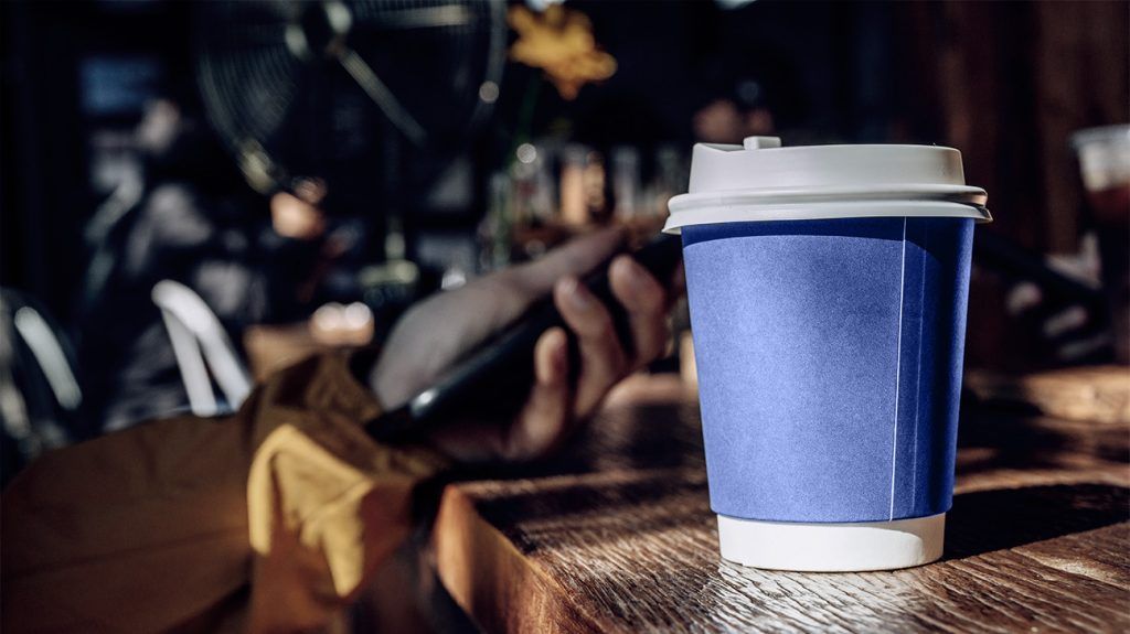 blue takeaway coffee cup