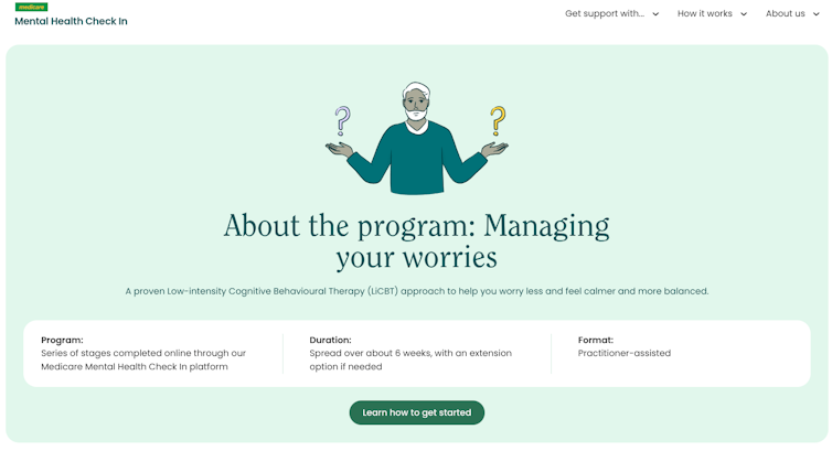 A screenshot of the Managing your worries module in the Medicare Mental Health Check In program