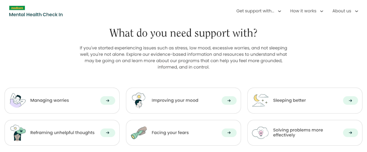 Screenshot showing the Medicare Mental Health Check In modules
