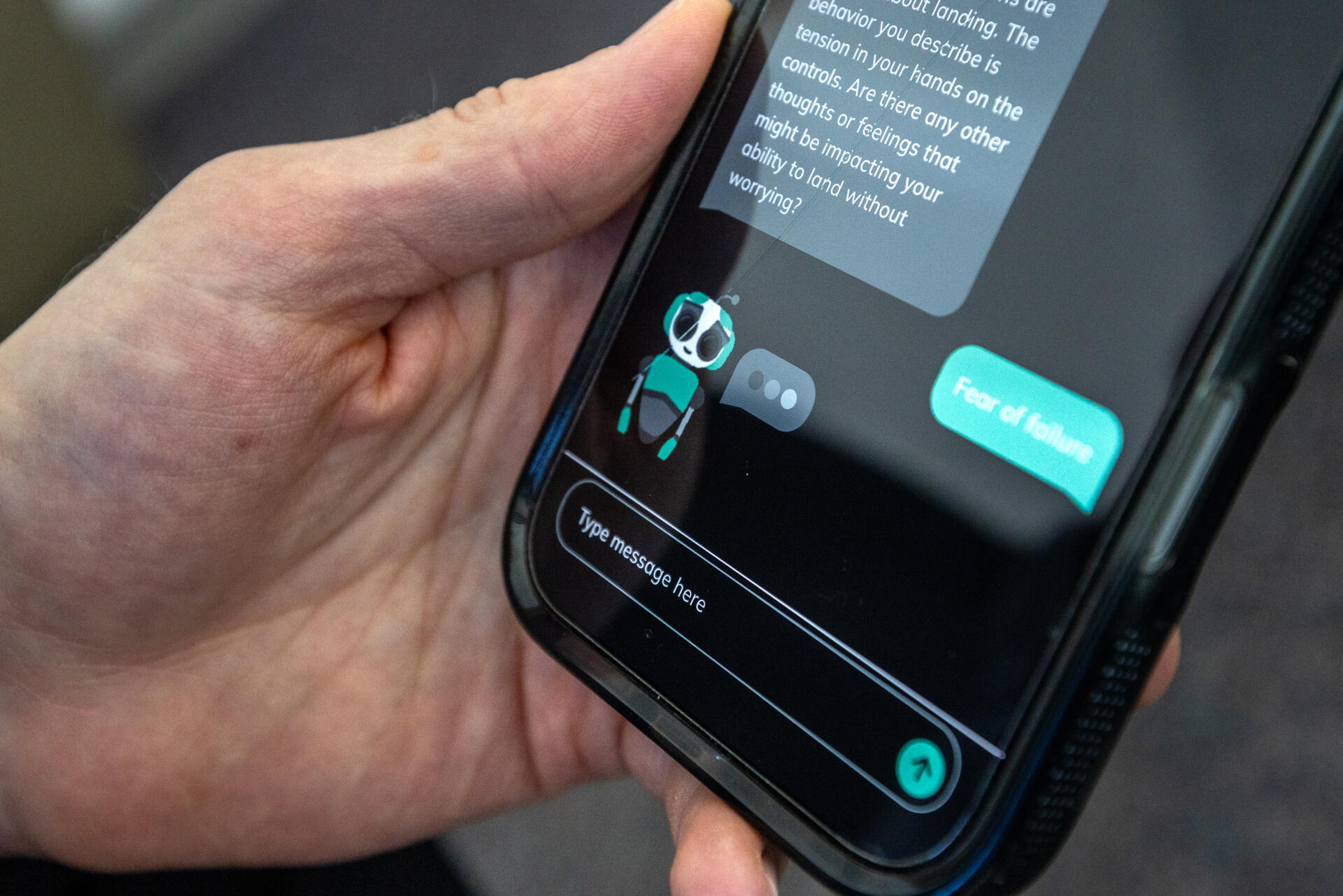 The Therabot AI chatbot app features an animated avatar that changes its expressions based on what the user is texting. (Jesse Costa/WBUR)