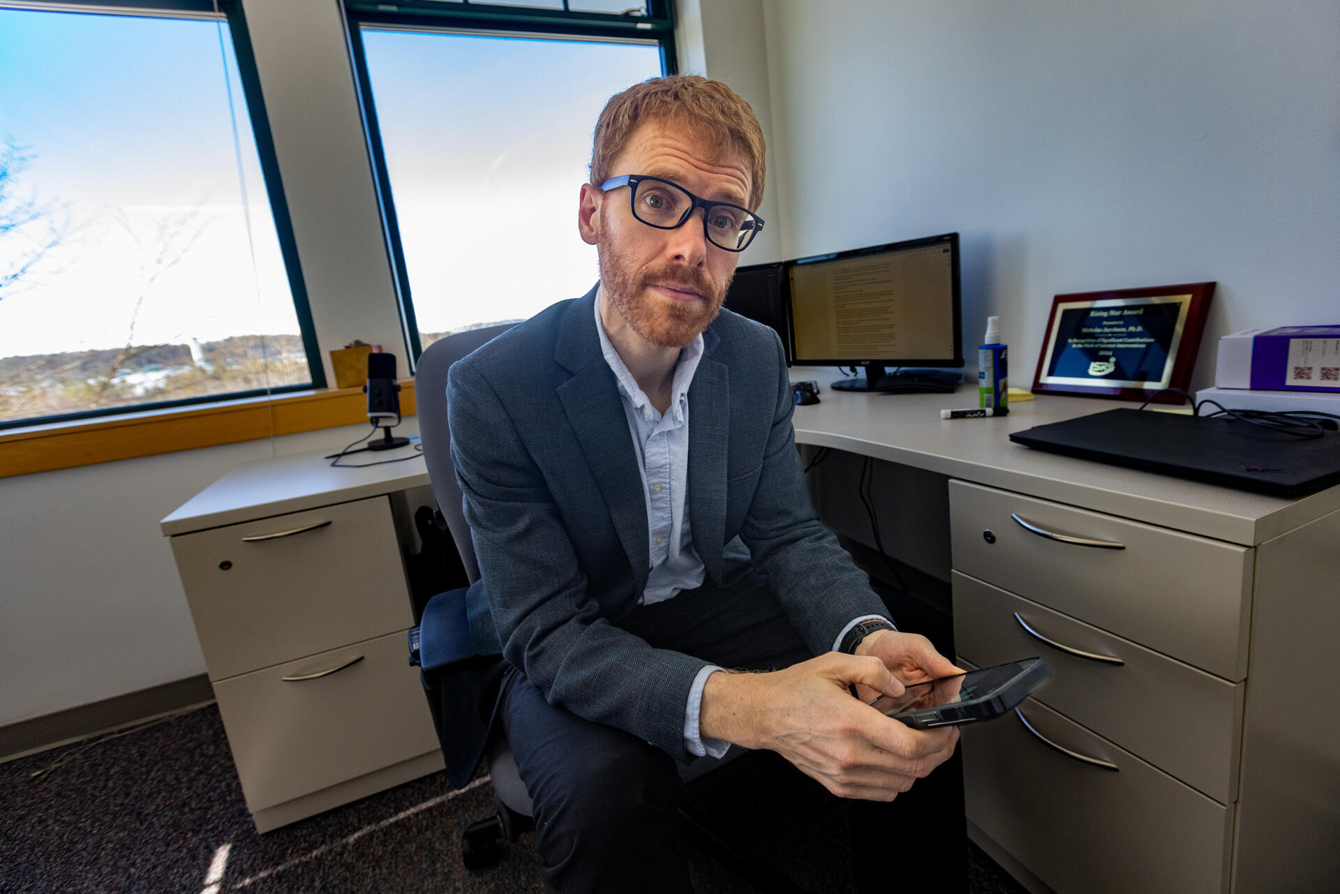 Dartmouth College professor Nick Jacobson and colleagues are developing the generative AI therapy chatbot Therabot. (Jesse Costa/WBUR)