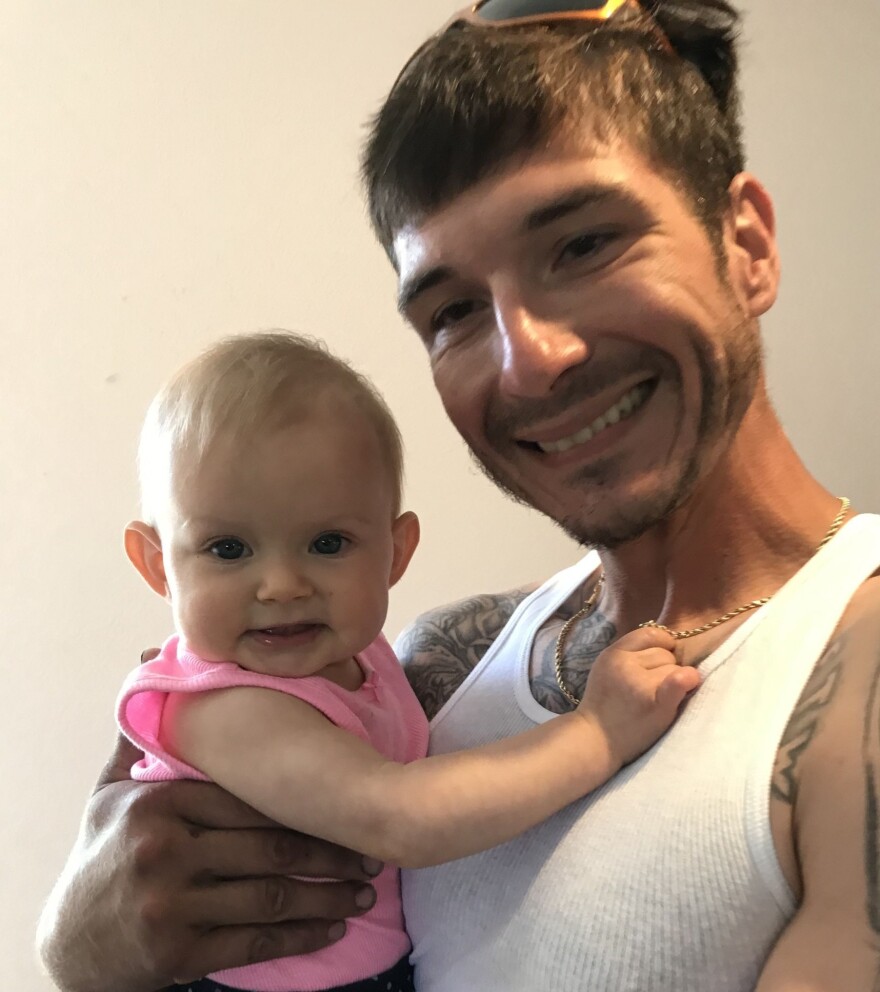 Richard Freshwater, 36, with his daughter. His daughter stays with his mother, and he visits her weekly when not in custody. Despite his struggles, Freshwater prioritizes being a father and has completed more than 100 hours of parenting classes while incarcerated.