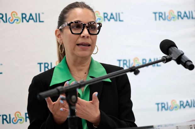 South Florida Regional Transportation Authority (SFRTA) interim executive director Diane Hernandez Del Calvo speaks during a news conference held to present an "Are You OK" Suicide Prevention Campaign in partnership with Henderson Behavioral Health at the SFRTA/Tri-Rail offices in Pompano Beach on Monday, May 18, 2026. (Amy Beth Bennett / Sun Sentinel)